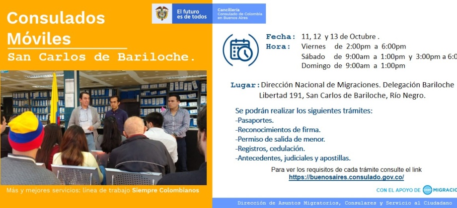 Se acerca el Consulado Móvil en San Carlos de Bariloche, que se realizará del 11 al 13 de octubre, en Argentina