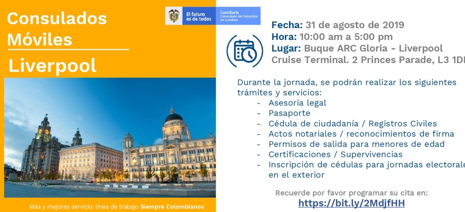Consulado de Colombia invita al Consulado Móvil que se realizará el sábado 31 de agosto de 2019