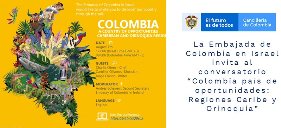 La Embajada de Colombia en Israel invita al conversatorio “Colombia país de oportunidades: Regiones Caribe y Orinoquia”