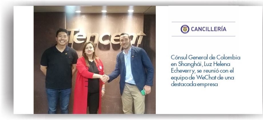 Cónsul General de Colombia en Shanghái, Luz Helena Echeverry, se reunió con el equipo de WeChat de una empresa 