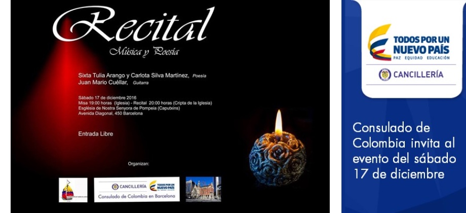 Consulado de Colombia en Barcelona invita al evento “Recital, Música y Poesía” 