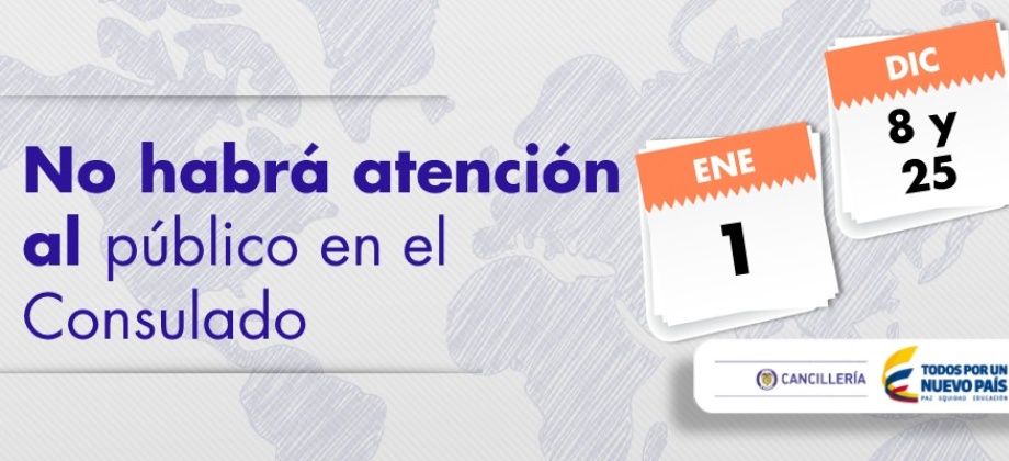 Consulado de Colombia en Barcelona no prestará servicios los días festivos: 8 y 25 de diciembre y 1 de enero 