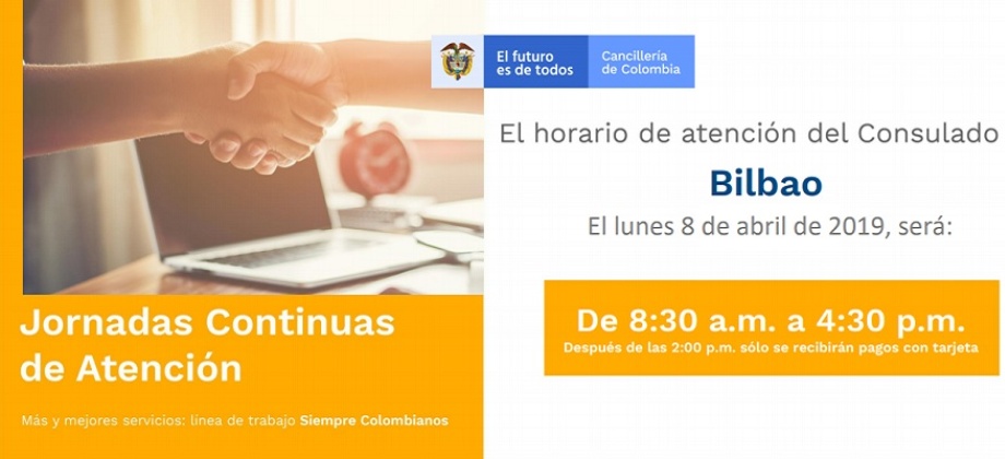 Consulado de Colombia en Bilbao realizará una Jornada Extendida de Atención el lunes 8 de abril 