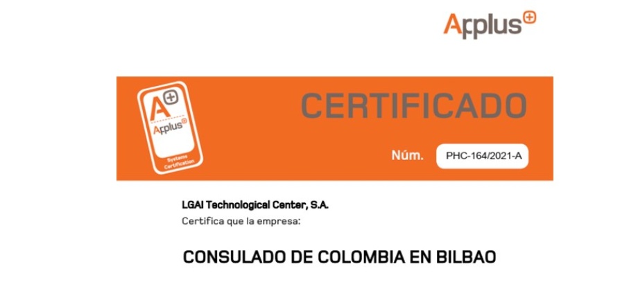 Consulado de Colombia en Bilbao recibió la certificación de Protocolo seguro 