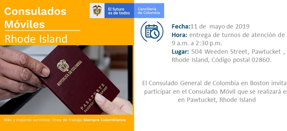 Consulado de Colombia en Boston realizará jornada de atención móvil en Pawtucket