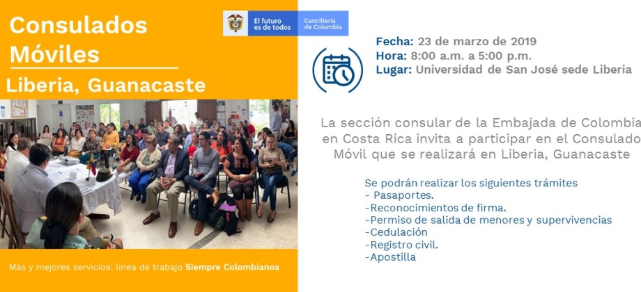 Consulado de Colombia en Costa Rica realizará su primer Consulado Móvil en Liberia