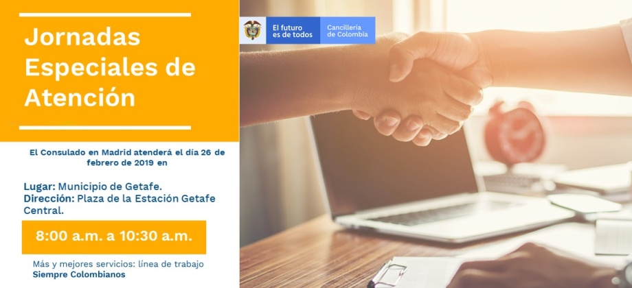 Consulado de Colombia en Madrid atenderá el 26 febrero de 2019 en Getafe 