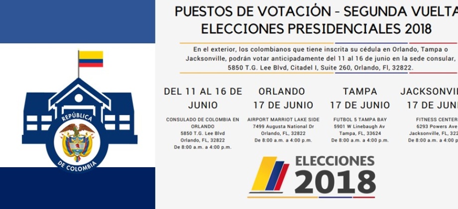 El Consulado de Colombia en Orlando publica los puestos de votación de la segunda vuelta de elecciones presidenciales 2018