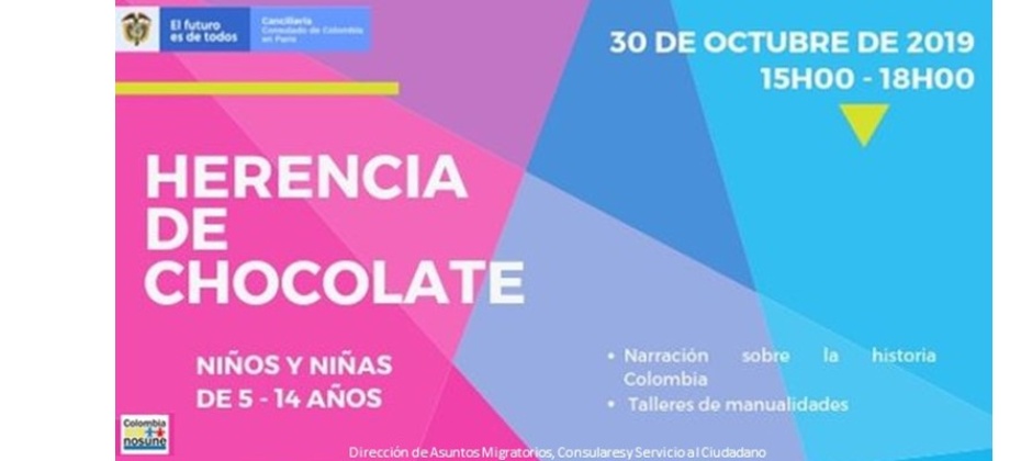Consulado de Colombia en París invita a los niños a participar en el evento Herencia de Chocolate del 30 de octubre 