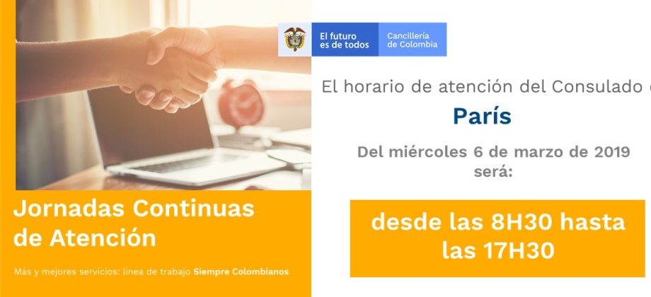 El Consulado de Colombia en París realizará una jornada continua de atención el miércoles 6 de marzo 
