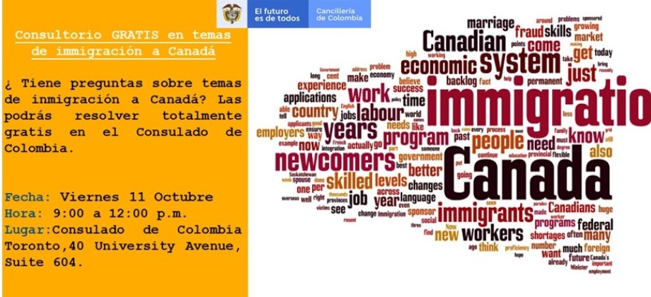 Consulado de Colombia en Toronto lo invita al consultorio sobre temas de inmigración que se realizará el 11 de octubre de 2019