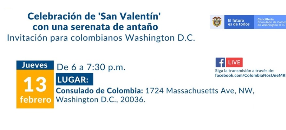 Consulado de Colombia en Washington invita a celebrar 'San Valentín' el 13 de febrero de 2020