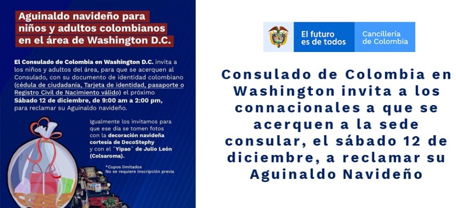 Consulado de Colombia en Washington invita a los connacionales a que se acerquen a la sede consular, el sábado 12 de diciembre