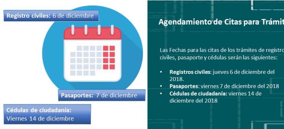 Consulado informa que la solicitud de citas para los trámites de pasaportes, registros civiles y cédulas se realizarán el 6, 7 y 14 de diciembre 