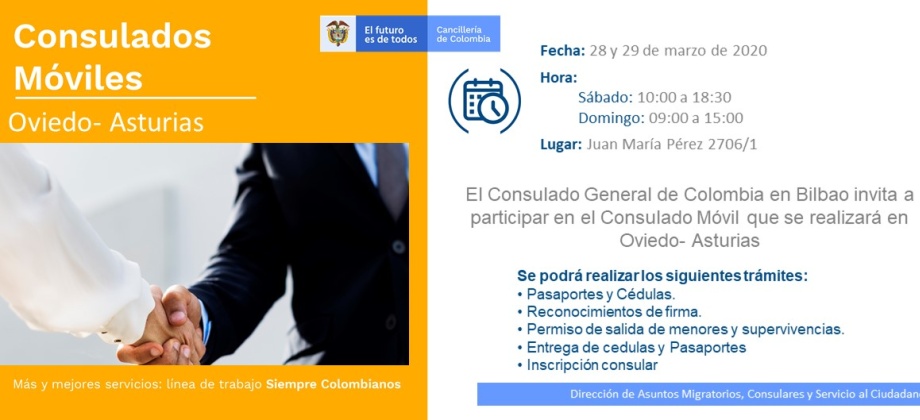 Consulado Móvil en Oviedo- Asturias el 28 y 29 de marzo 