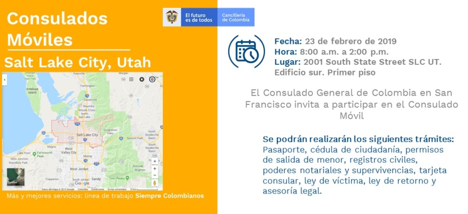 onsulado Móvil en Salt Lake City, Utah el sábado 23 de febrero 
