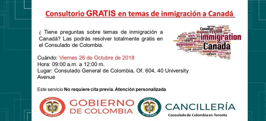 El Consulado de Colombia en Toronto invita al Consultorio en temas de inmigración a Canadá 