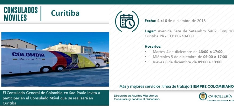 Del 4 al 6 de diciembre se realizará la jornada del Consulado Móvil en Curitiba