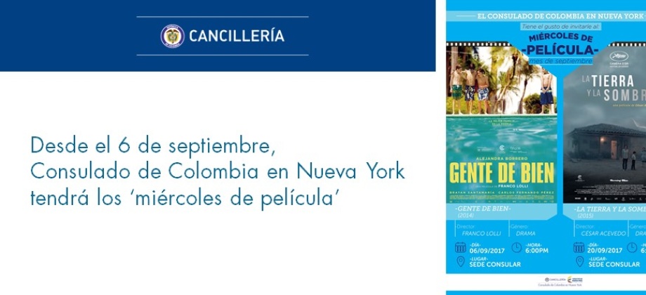 Desde el 6 de septiembre, Consulado en Nueva York tendrá los ‘miércoles de película’  