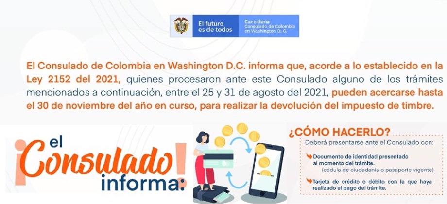 Devolución del impuesto de timbre de los trámites realizados entre el 25 y el 31 de agosto