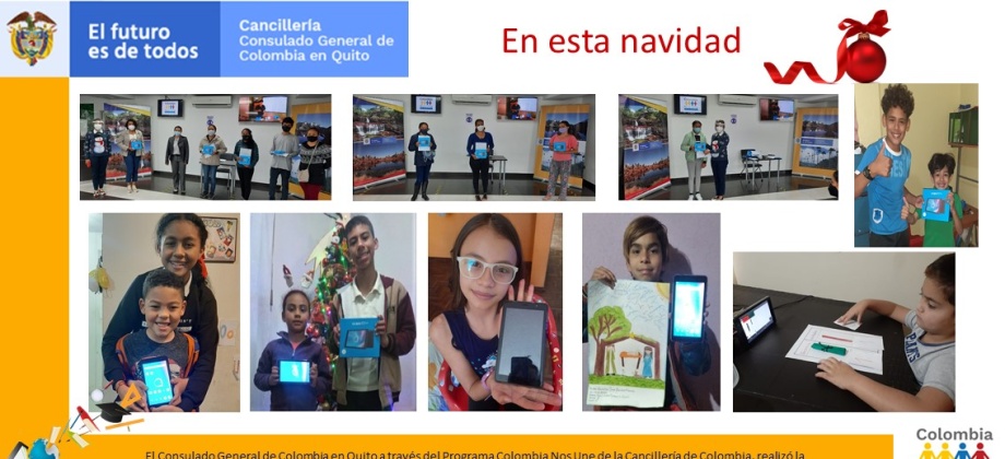 En el marco de la celebración navideña, el Consulado General de Colombia en Quito, realizó la donación de 50 tabletas digitales para familias colombianas con menores escolarizados en el sistema público de educación del Ecuador