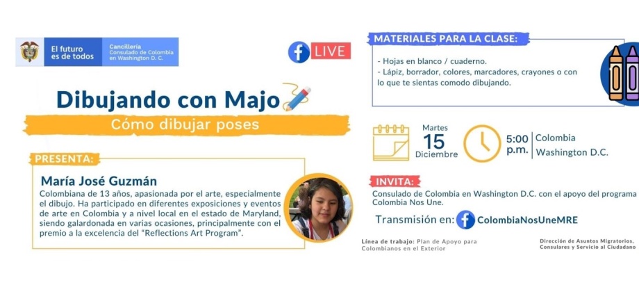 El Consulado General de Colombia en Washington D.C. invita al Facebook Live "Dibujando con Majo: Cómo dibujar poses"