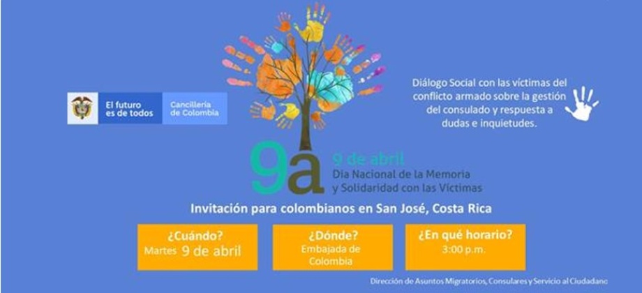 El 9 de abril la Embajada de Colombia realizará un encuentro consular comunitario con las víctimas del conflicto armado colombiano residentes 