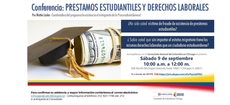 El 9 de septiembre se realizará la conferencia “Préstamos Estudiantiles y Derechos Laborales” en la sede del Consulado 