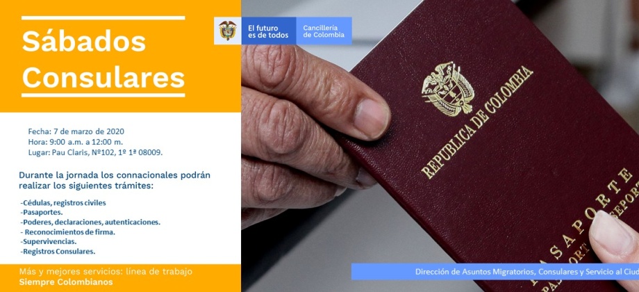 El Consulado de Colombia en Barcelona realizará el Sábado Consular el 7 de marzo 