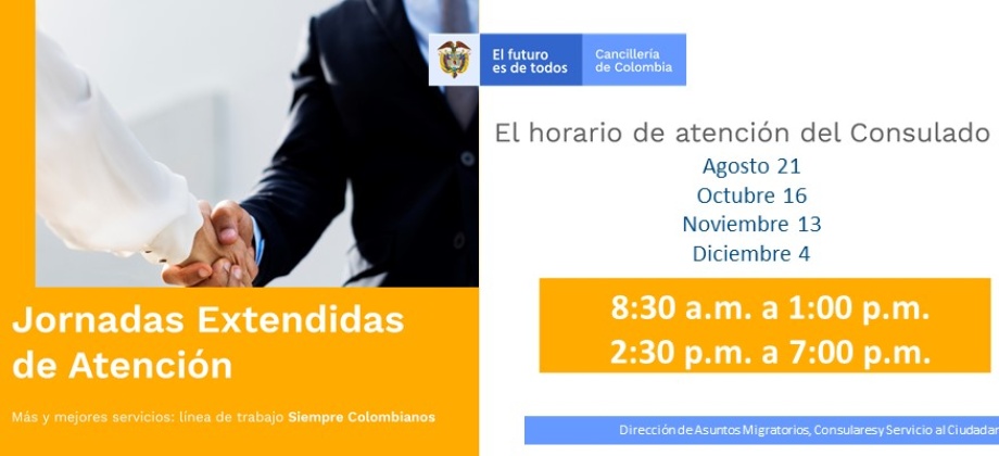 El Consulado de Colombia en Buenos Aires informa nuevas fechas de Jornadas extendidas de Atención en 2019