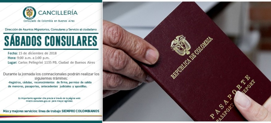 El Consulado de Colombia en Buenos Aires realizará la jornada de Sábado Consular el 15 de diciembre de 2018