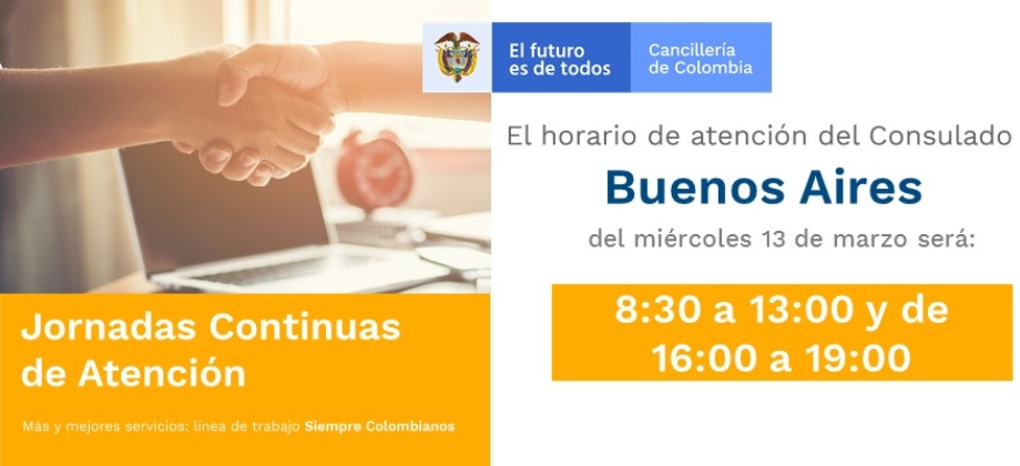 El Consulado de Colombia en Buenos Aires realizará una Jornada Continua de Atención el 13 de marzo 
