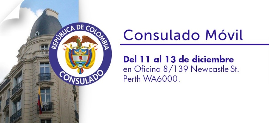 El Consulado de Colombia en Canberra se permite comunicar que se realizará el Consulado Móvil en la ciudad de Perth 