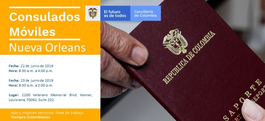 El Consulado de Colombia en Houston traslada su unidad móvil a Nueva Orleans el 22 y 23 de junio de 2019