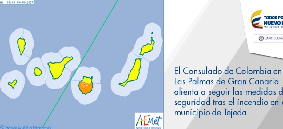 El Consulado de Colombia en Las Palmas de Gran Canaria alienta a seguir las medidas de seguridad tras el incendio en el municipio 