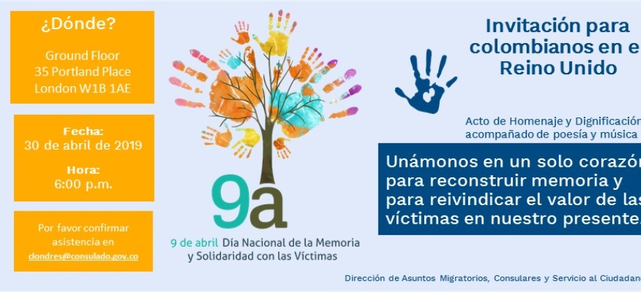 El Consulado de Colombia en Londres invita al Acto de Homenaje y Dignificación de las Víctimas 
