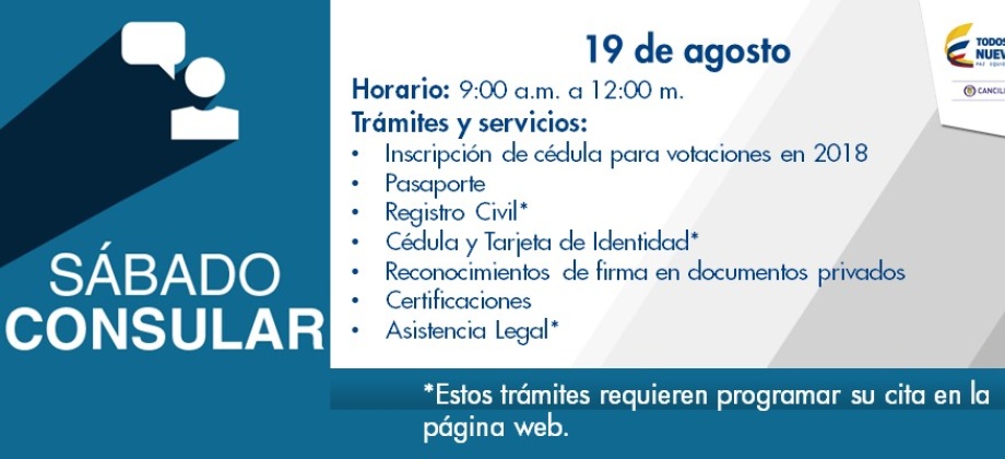 El Consulado de Colombia en Londres invita al próximo Sábado Consular el 19 de agosto de 2017