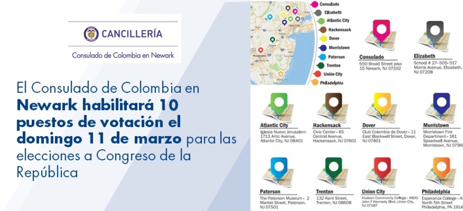 El Consulado de Colombia en Newark habilitará 10 puestos de votación el domingo 11 de marzo para las Elecciones a Congreso de la República 2018