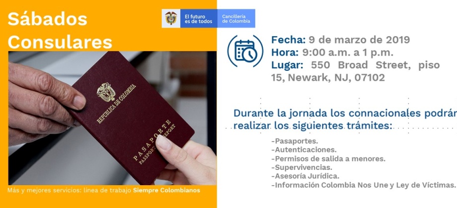 El Consulado de Colombia en Newark realizará el Sábado Consular el 9 de marzo 