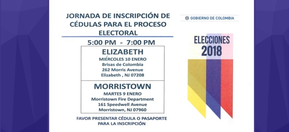El Consulado de Colombia en Newark realizará la Jornada de inscripción de cédulas Morristown y Elizabeth 