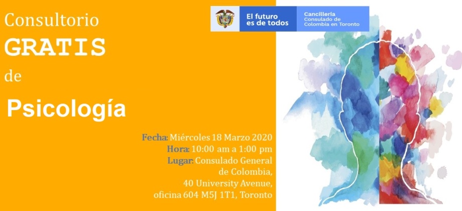 El Consulado de Colombia en Toronto tendrá asesoría para los connacionales en psicología y salud mental el miércoles 18 de marzo