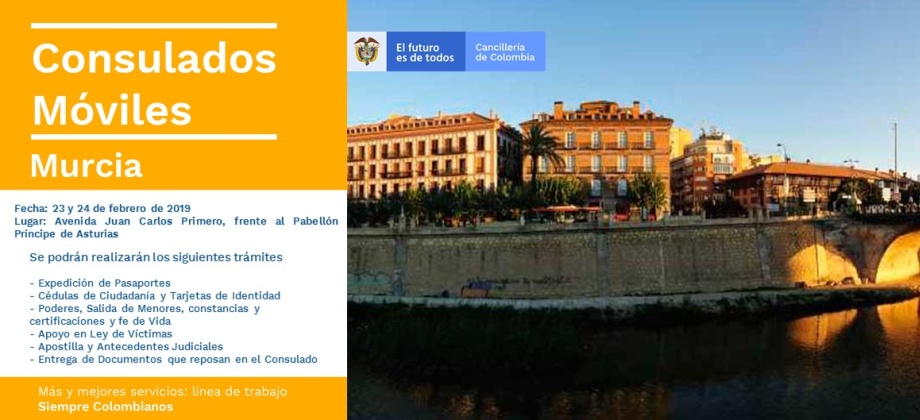 Consulado de Colombia en Valencia se trasladará a Murcia los días 23 y 24 de febrero de 2019
