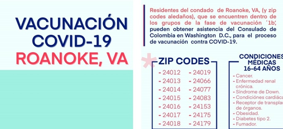 El Consulado de Colombia en Washington informa a los colombianos mayores de 65 años y entre los 16 y 64 años con condiciones médicas subyacentes 