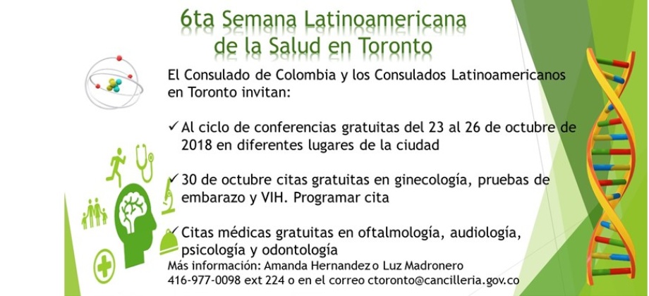 El Consulado de Colombia invita a la sexta Semana Latinoamericana de la Salud en Toronto