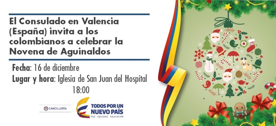 El Consulado en Valencia (España) invita a los colombianos a celebrar la Novena de Aguinaldos el 16 de diciembre