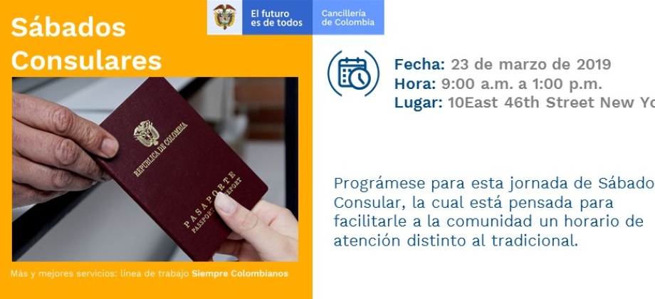 El sábado 23 de marzo el Consulado en Nueva York tendrá atención al público 