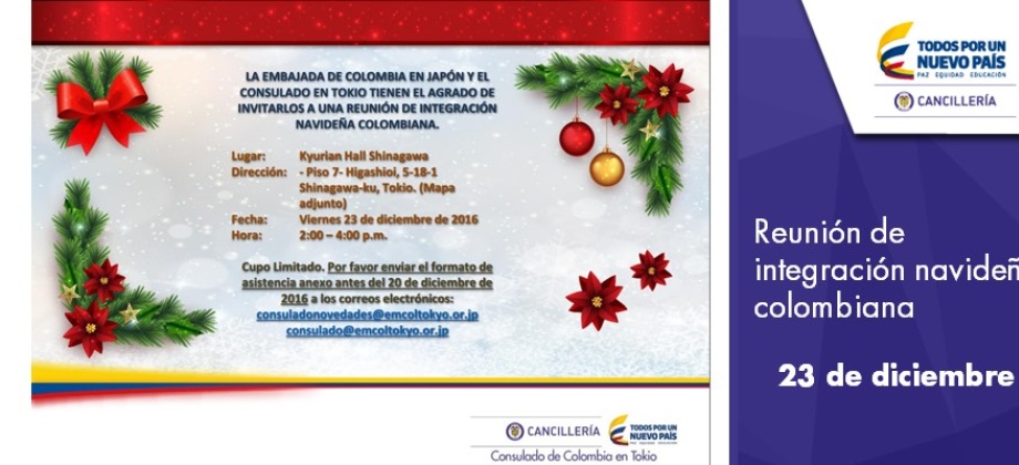 Embajada de Colombia en Japón y Consulado en Tokio invitan a la reunión de integración navideña 