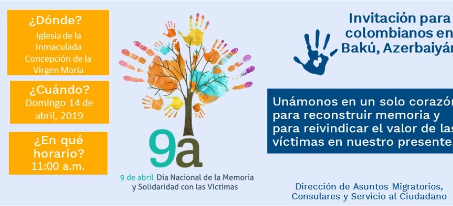 Embajada y Consulado de Colombia en Azerbaiyán conmemorarán el “Día Nacional de la Memoria y Solidaridad con las Víctimas” este el 14 de abril con una misa en la Iglesia de la Inmaculada Concepción 