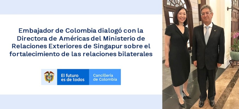 Embajador de Colombia dialogó con la Directora de Américas del Ministerio de Relaciones Exteriores de Singapur sobre las relaciones bilaterales