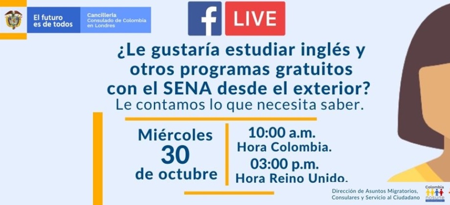 El 30 de octubre se realizará la videoconferencia: “¿Le gustaría estudiar inglés y otros programas gratuitos con el SENA desde el exterior?